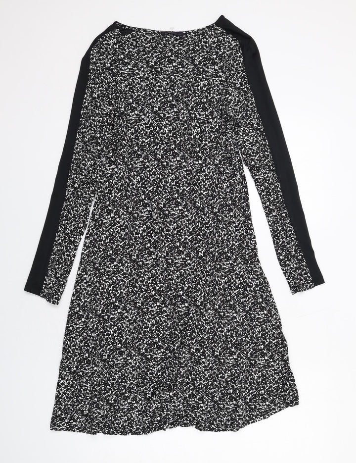 Marks and Spencer Womens Black Geometric Polyester A-Line Size 12 Round Neck Pullover