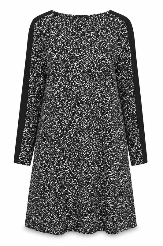 Front view of Marks & Spencer women’s black geometric polyester a-line, size UK 12, round neck pullover