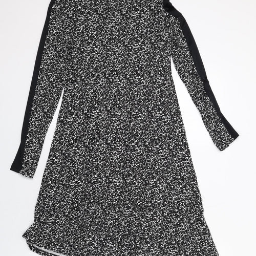 Marks and Spencer Womens Black Geometric Polyester A-Line Size 12 Round Neck Pullover