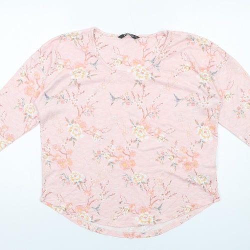 Bonmarché Womens Pink Floral Polyester Basic Blouse Size 16 Round Neck