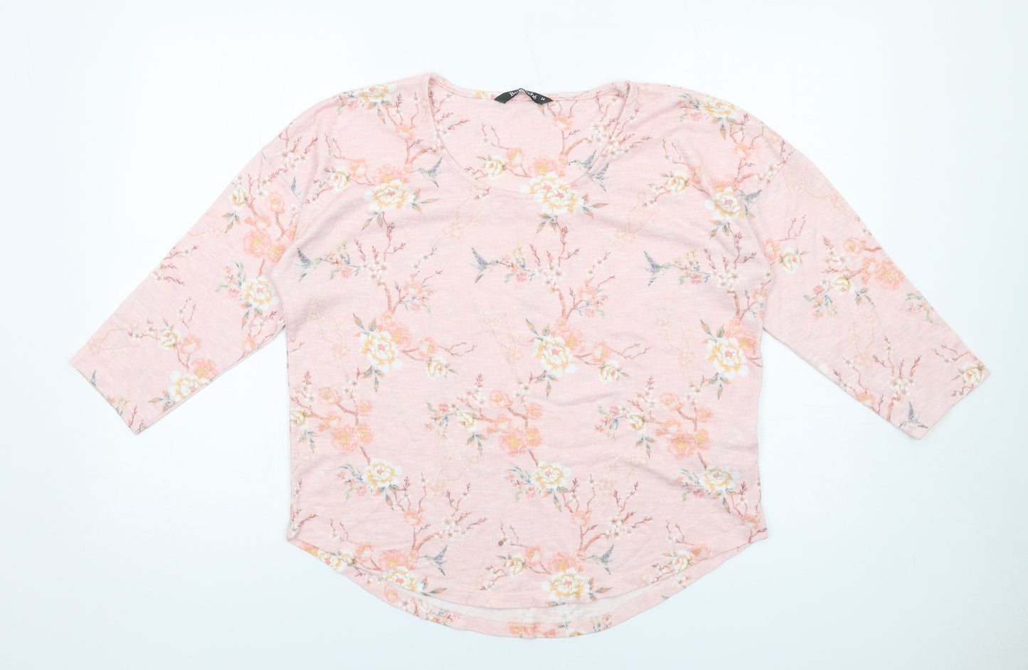 Bonmarché Womens Pink Floral Polyester Basic Blouse Size 16 Round Neck
