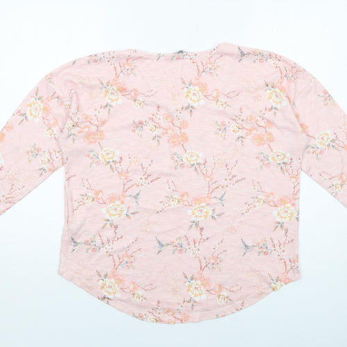 Bonmarché Womens Pink Floral Polyester Basic Blouse Size 16 Round Neck