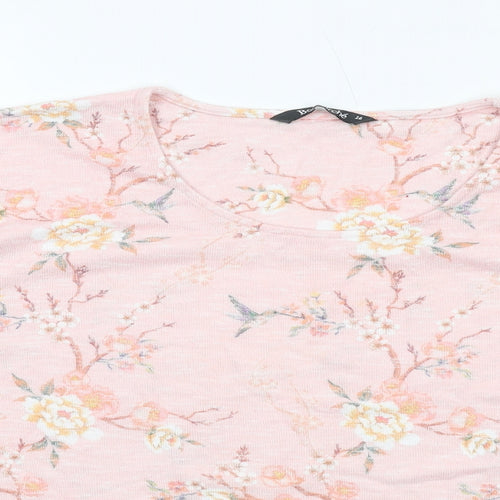 Bonmarché Womens Pink Floral Polyester Basic Blouse Size 16 Round Neck