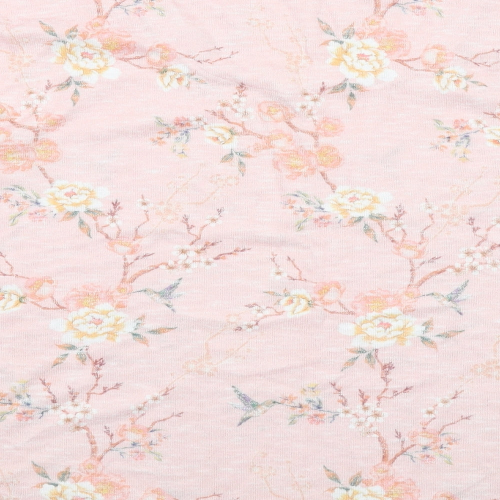 Bonmarché Womens Pink Floral Polyester Basic Blouse Size 16 Round Neck