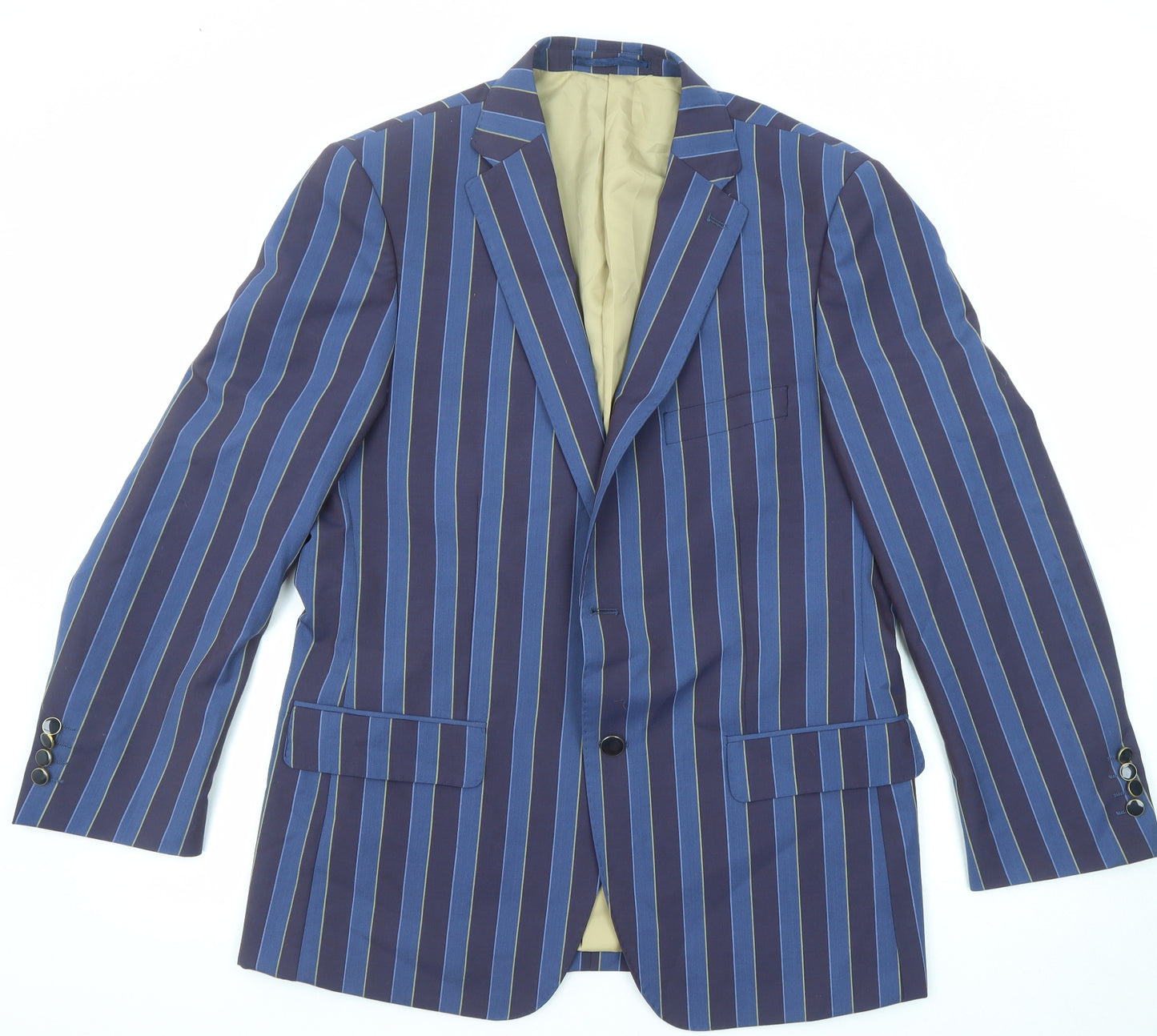 Brook Taverner Mens Blue Striped Polyester Jacket Blazer Size 40 Regular