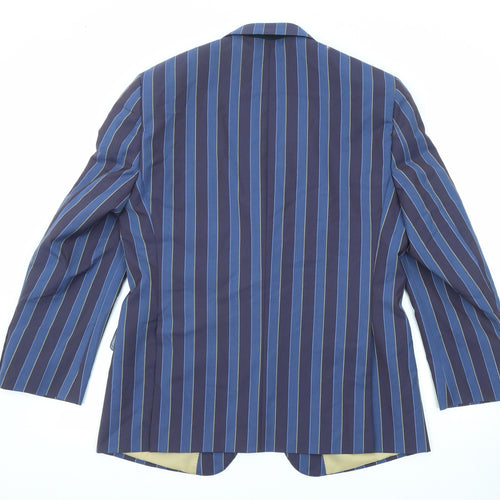 Brook Taverner Mens Blue Striped Polyester Jacket Blazer Size 40 Regular