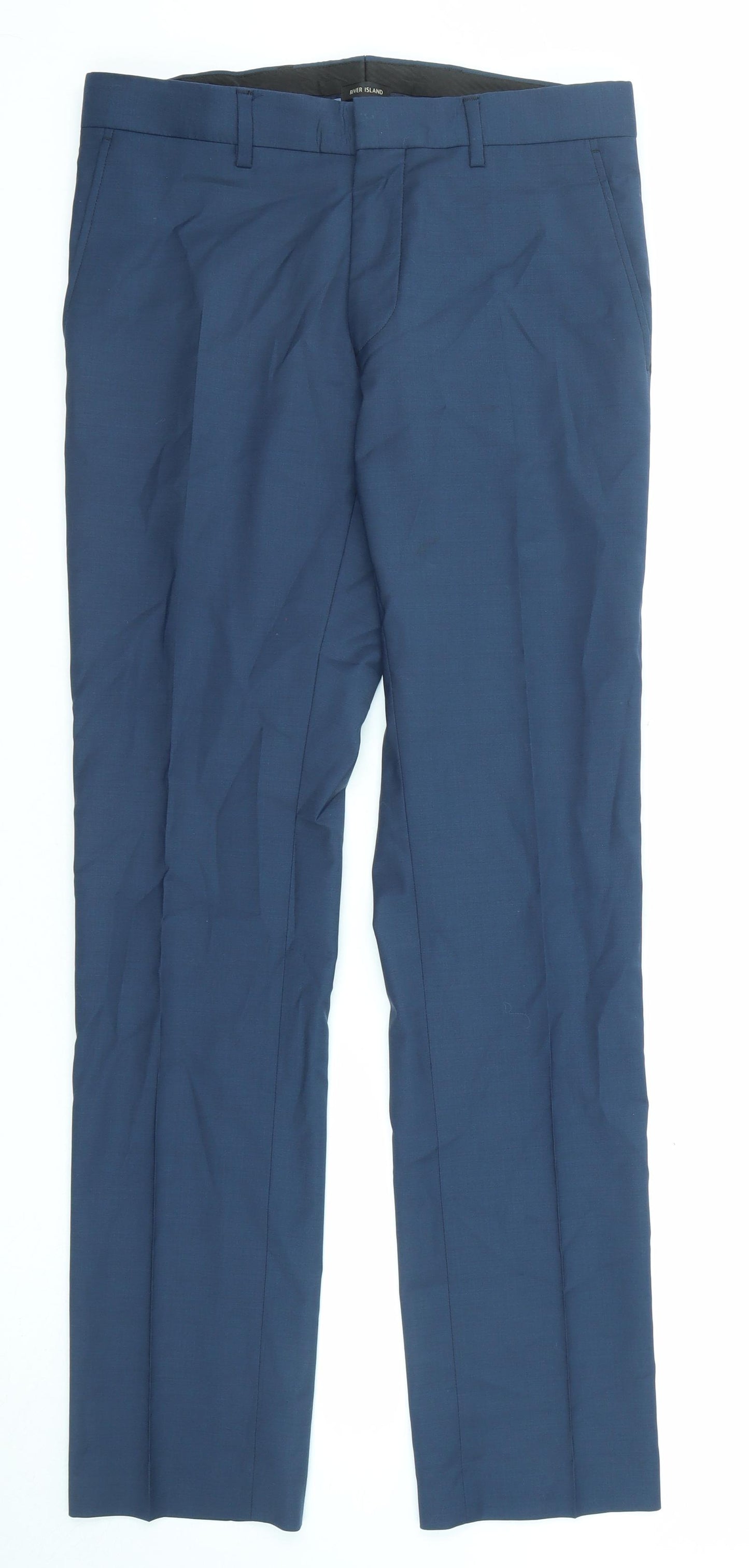 River Island Mens Blue Polyester Dress Pants Trousers Size 28 in L32 in Regular Zip