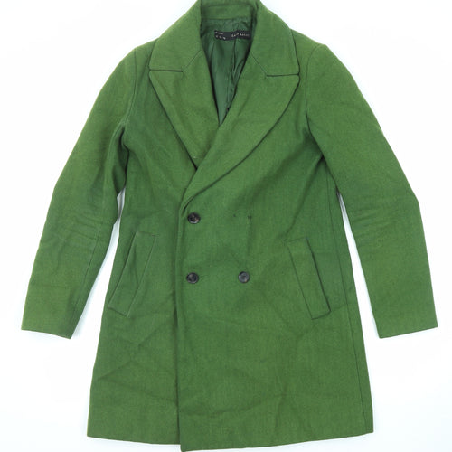 Zara Womens Green Overcoat Coat Size M Button