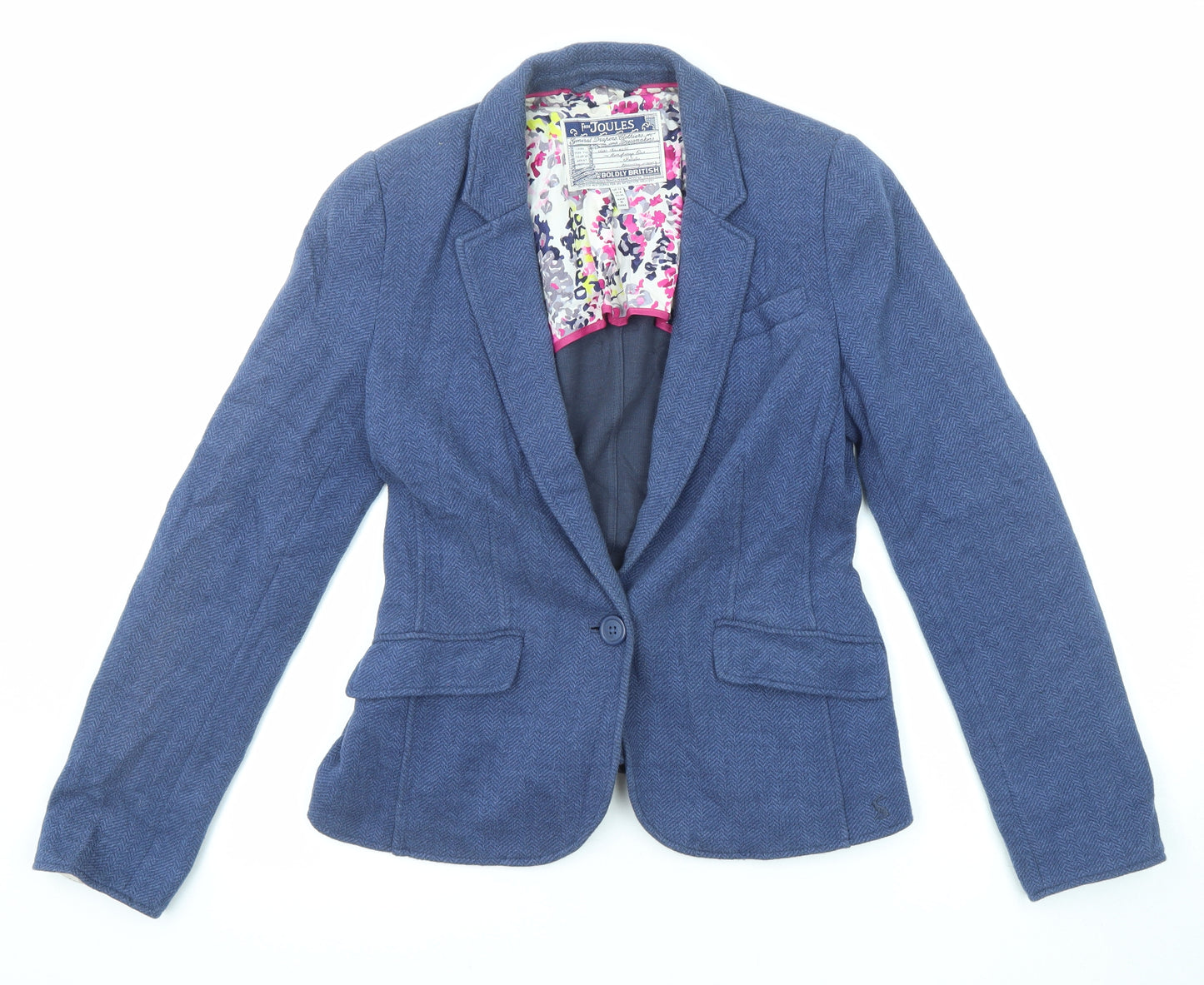 Joules Womens Blue Geometric Jacket Blazer Size 12 Button
