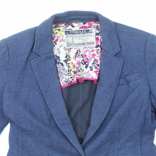 Joules Womens Blue Geometric Jacket Blazer Size 12 Button