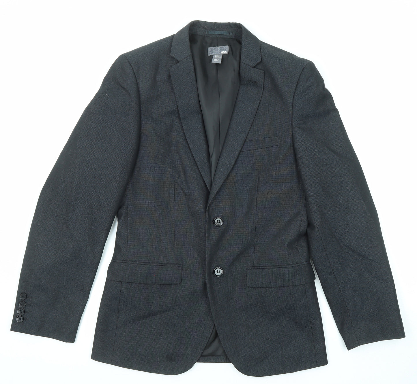 H&M Mens Black Polyester Jacket Suit Jacket Size 44 Regular