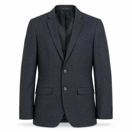 Front view of H&M men’s black polyester jacket suit jacket, size 44, regular