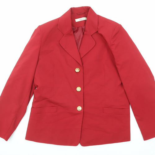 Classic Womens Red Polyester Jacket Suit Jacket Size 14