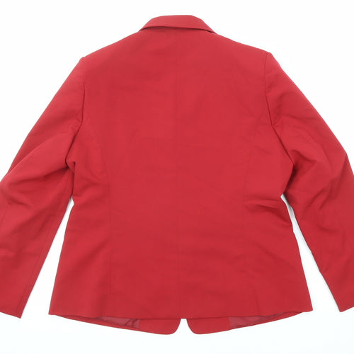Classic Womens Red Polyester Jacket Suit Jacket Size 14