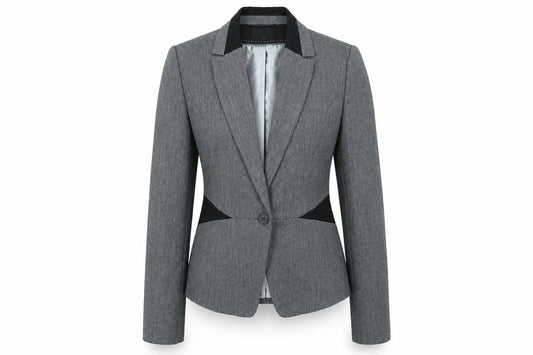 Front view of Debenhams women’s grey polyester jacket blazer, size UK 12