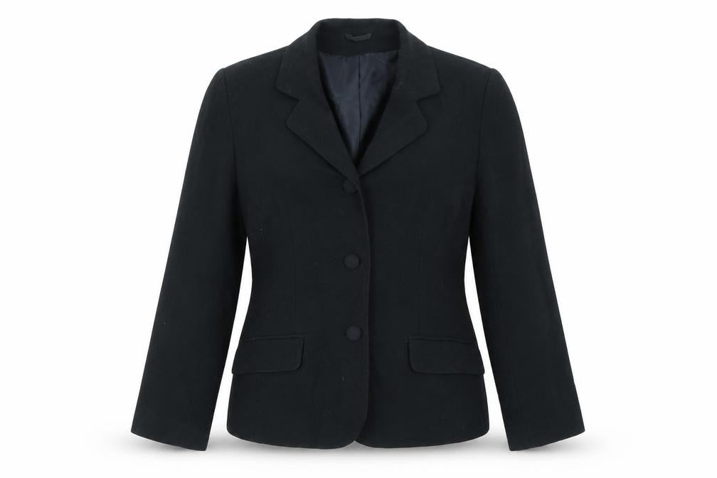 Front view of Dorothy Perkins women’s black wool jacket suit jacket, size UK 12