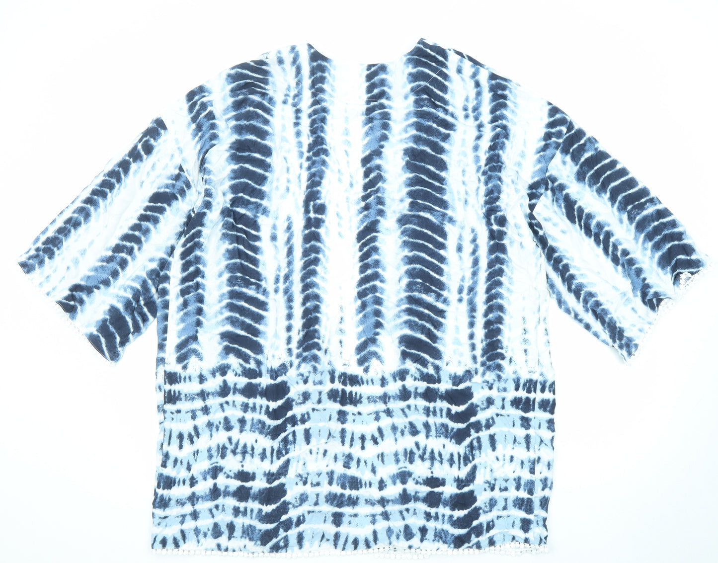 Body Flirt Womens Blue Geometric Kimono Jacket Size 16