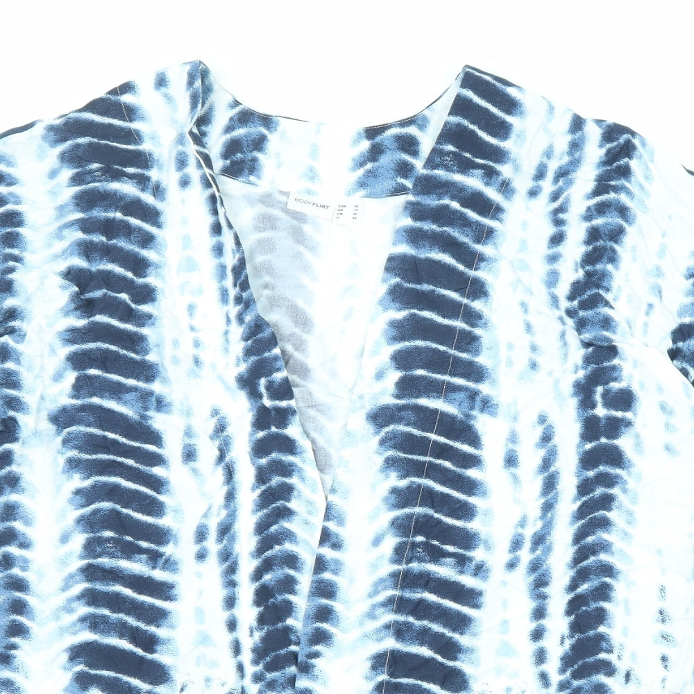 Body Flirt Womens Blue Geometric Kimono Jacket Size 16