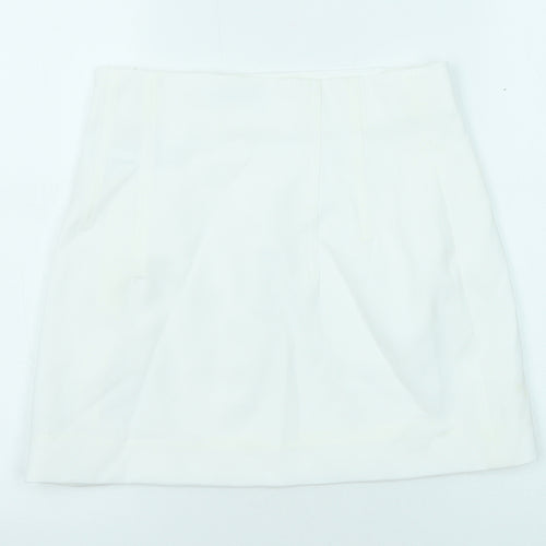 Zara Womens White Polyester A-Line Skirt Size S Zip