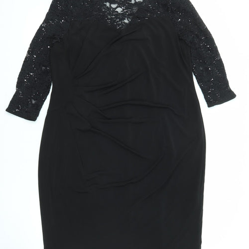 Planet Womens Black Polyester Shift Size 18 Round Neck Pullover - Lace Details