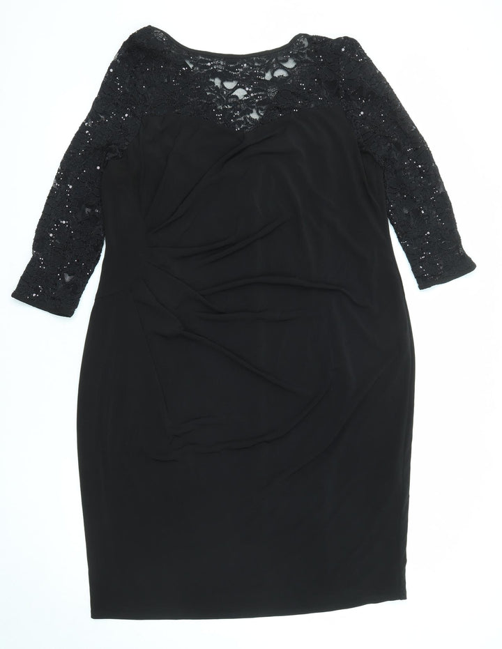Planet Womens Black Polyester Shift Size 18 Round Neck Pullover - Lace Details