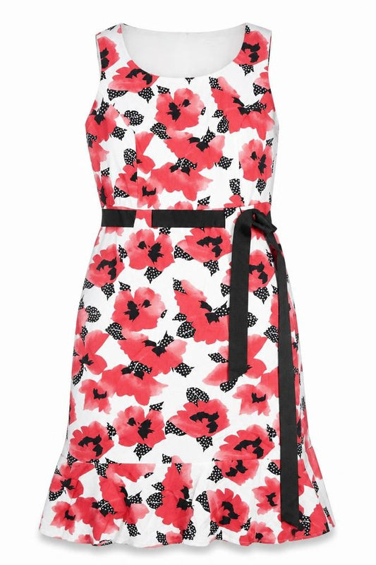 Front view of Precis women’s multicoloured floral polyester tank dress, size UK 8, round neck zip