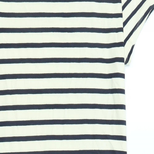 Monteau Womens Beige Striped Cotton T-Shirt Dress Size M Round Neck Pullover - Crochet Detail