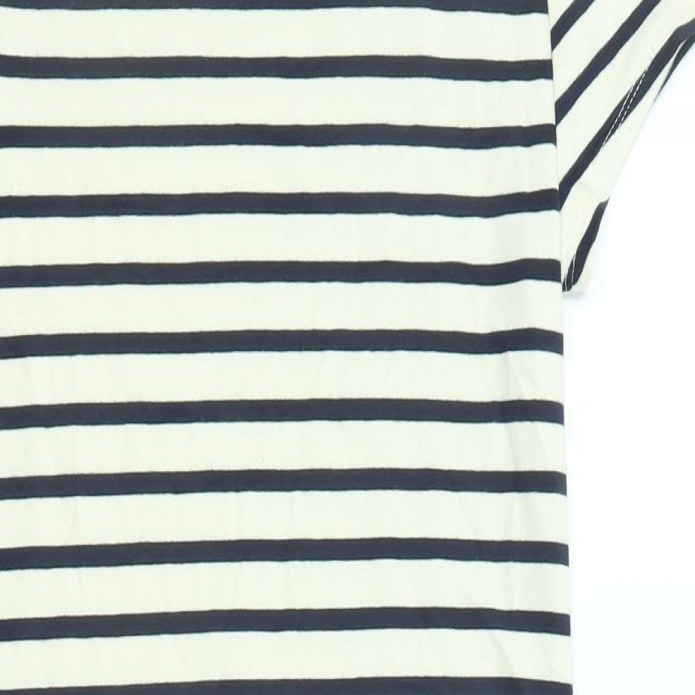 Monteau Womens Beige Striped Cotton T-Shirt Dress Size M Round Neck Pullover - Crochet Detail