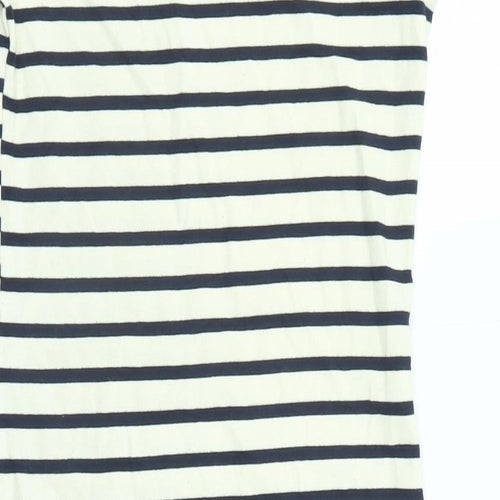 Monteau Womens Beige Striped Cotton T-Shirt Dress Size M Round Neck Pullover - Crochet Detail