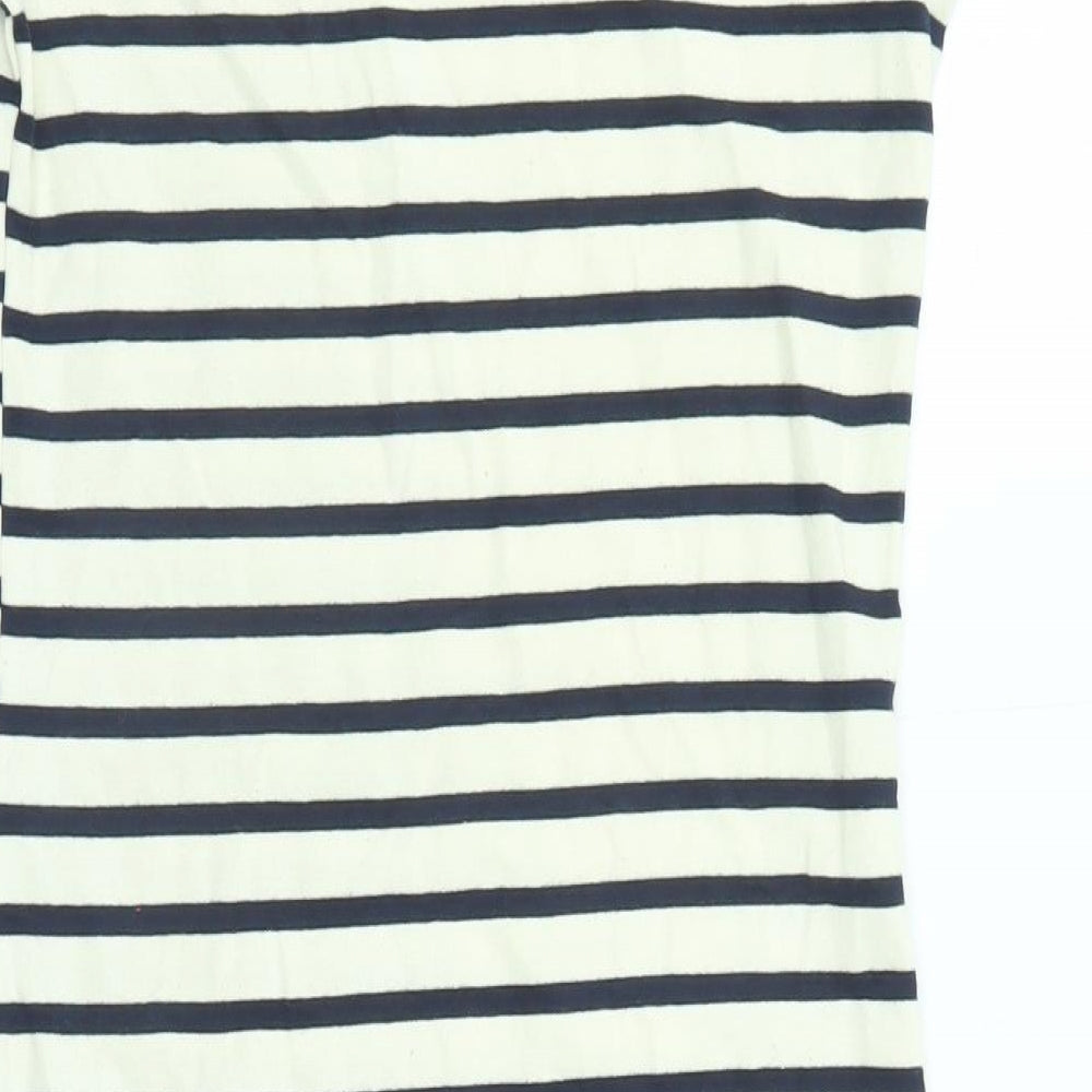 Monteau Womens Beige Striped Cotton T-Shirt Dress Size M Round Neck Pullover - Crochet Detail