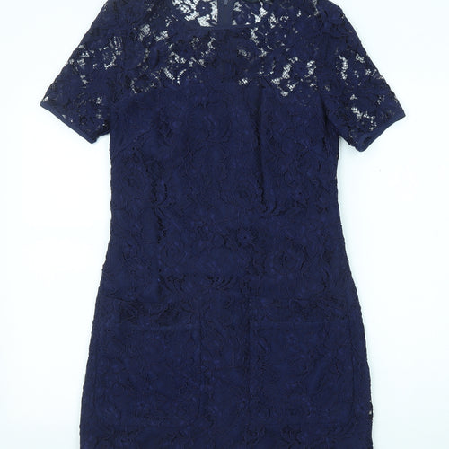 French Connection Womens Blue Polyamide A-Line Size 10 Round Neck Zip