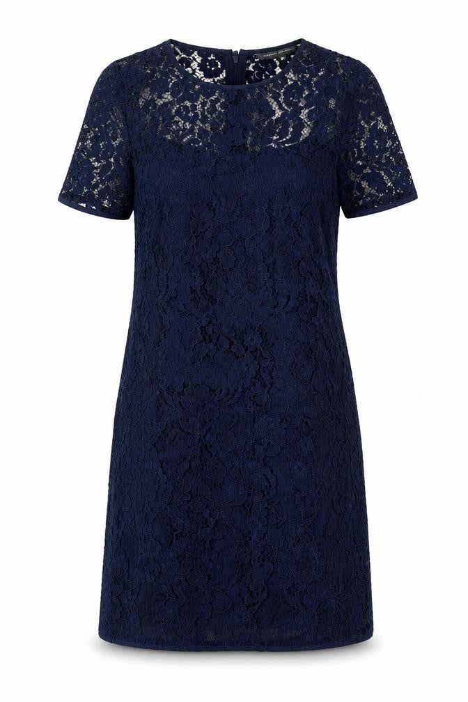 Front view of French Connection women’s blue polyamide a-line, size UK 10, round neck zip