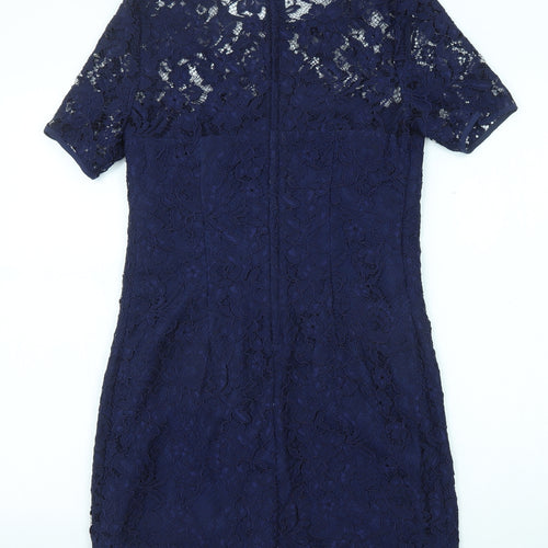 French Connection Womens Blue Polyamide A-Line Size 10 Round Neck Zip