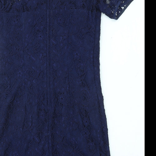 French Connection Womens Blue Polyamide A-Line Size 10 Round Neck Zip