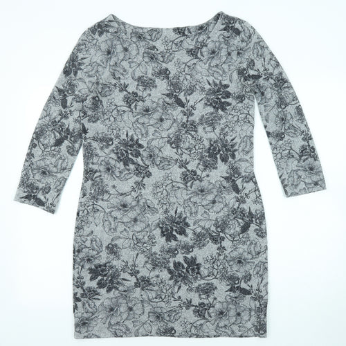 Marks and Spencer Womens Grey Floral Polyester Shift Size 10 Round Neck Pullover