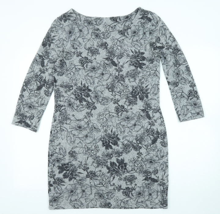 Marks and Spencer Womens Grey Floral Polyester Shift Size 10 Round Neck Pullover