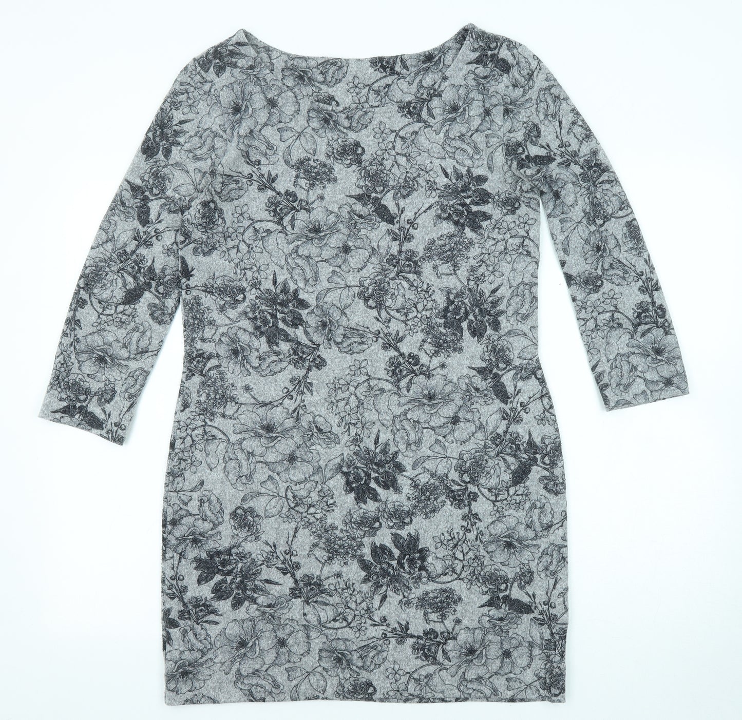 Marks and Spencer Womens Grey Floral Polyester Shift Size 10 Round Neck Pullover