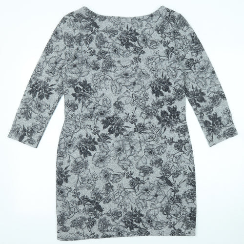 Marks and Spencer Womens Grey Floral Polyester Shift Size 10 Round Neck Pullover