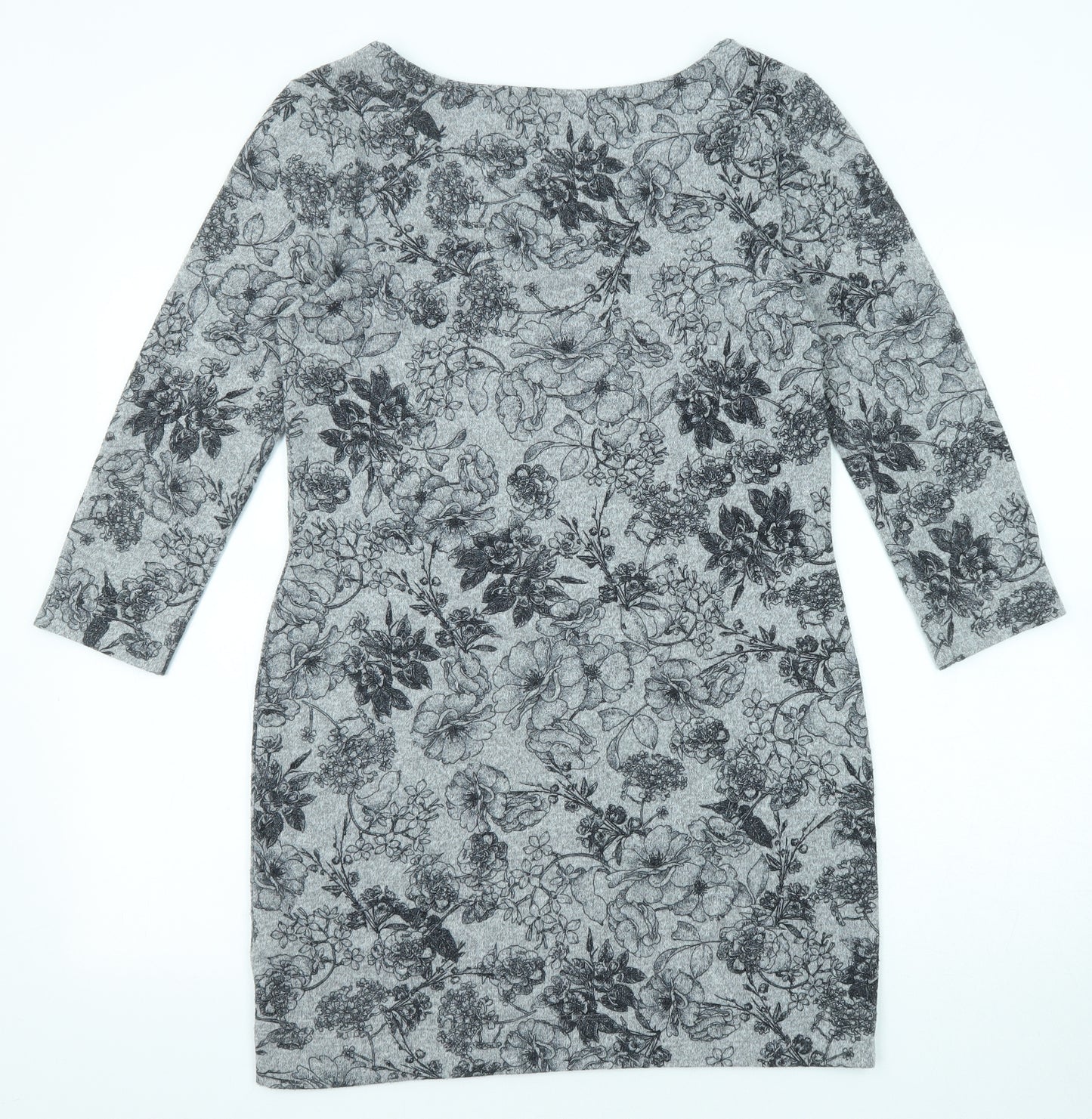Marks and Spencer Womens Grey Floral Polyester Shift Size 10 Round Neck Pullover
