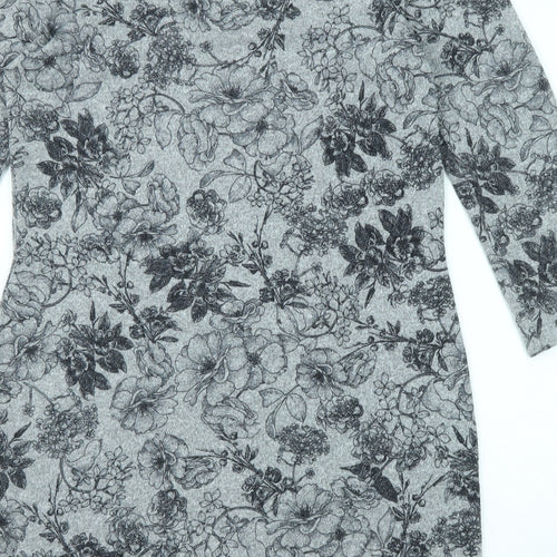 Marks and Spencer Womens Grey Floral Polyester Shift Size 10 Round Neck Pullover
