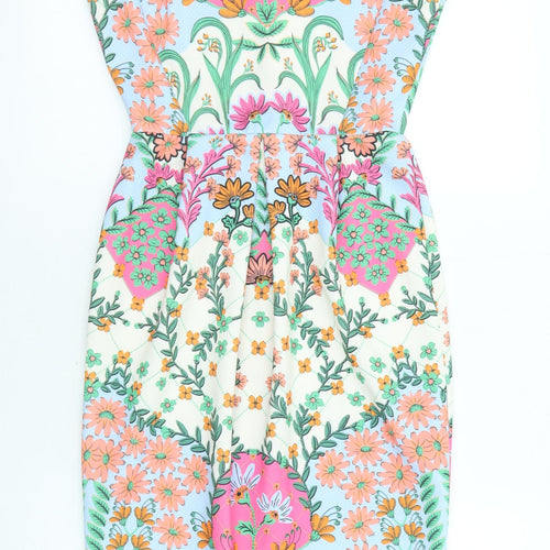 ASOS Womens Multicoloured Floral Polyester Shift Size 8 Collared Button