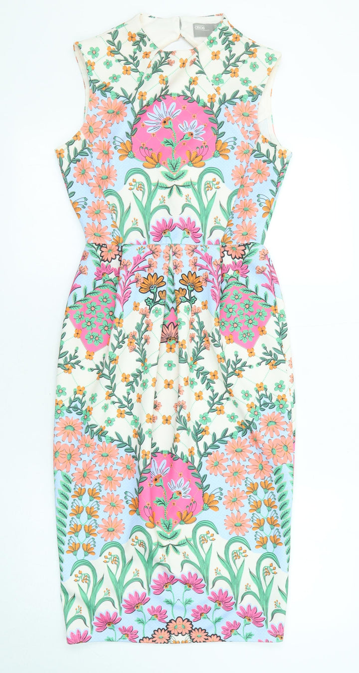 ASOS Womens Multicoloured Floral Polyester Shift Size 8 Collared Button