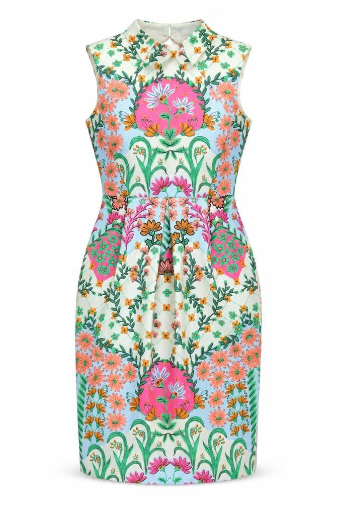 Front view of ASOS women’s multicoloured floral polyester shift, size UK 8, collared button