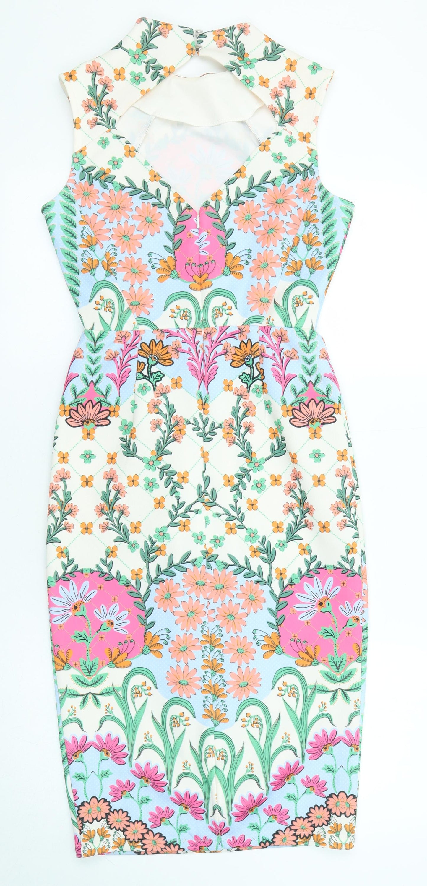 ASOS Womens Multicoloured Floral Polyester Shift Size 8 Collared Button