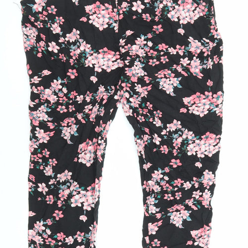 Dorothy Perkins Womens Black Floral Viscose Jogger Trousers Size 14 L24 in Regular
