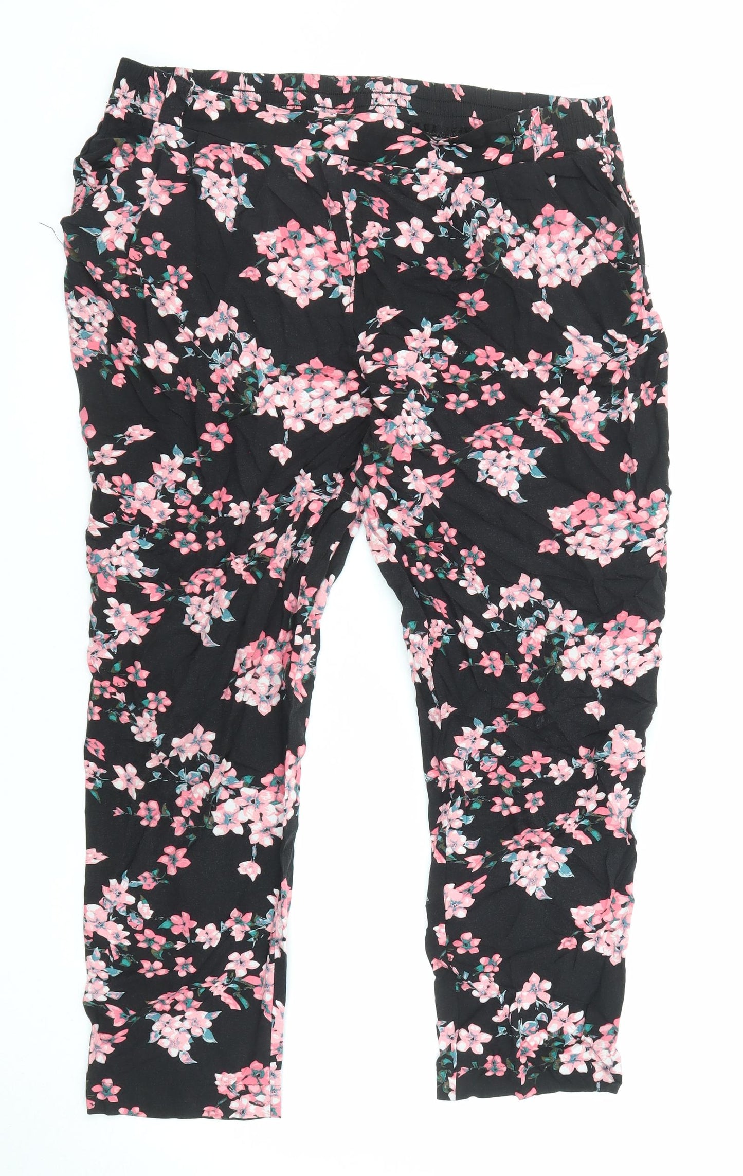Dorothy Perkins Womens Black Floral Viscose Jogger Trousers Size 14 L24 in Regular