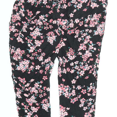 Dorothy Perkins Womens Black Floral Viscose Jogger Trousers Size 14 L24 in Regular