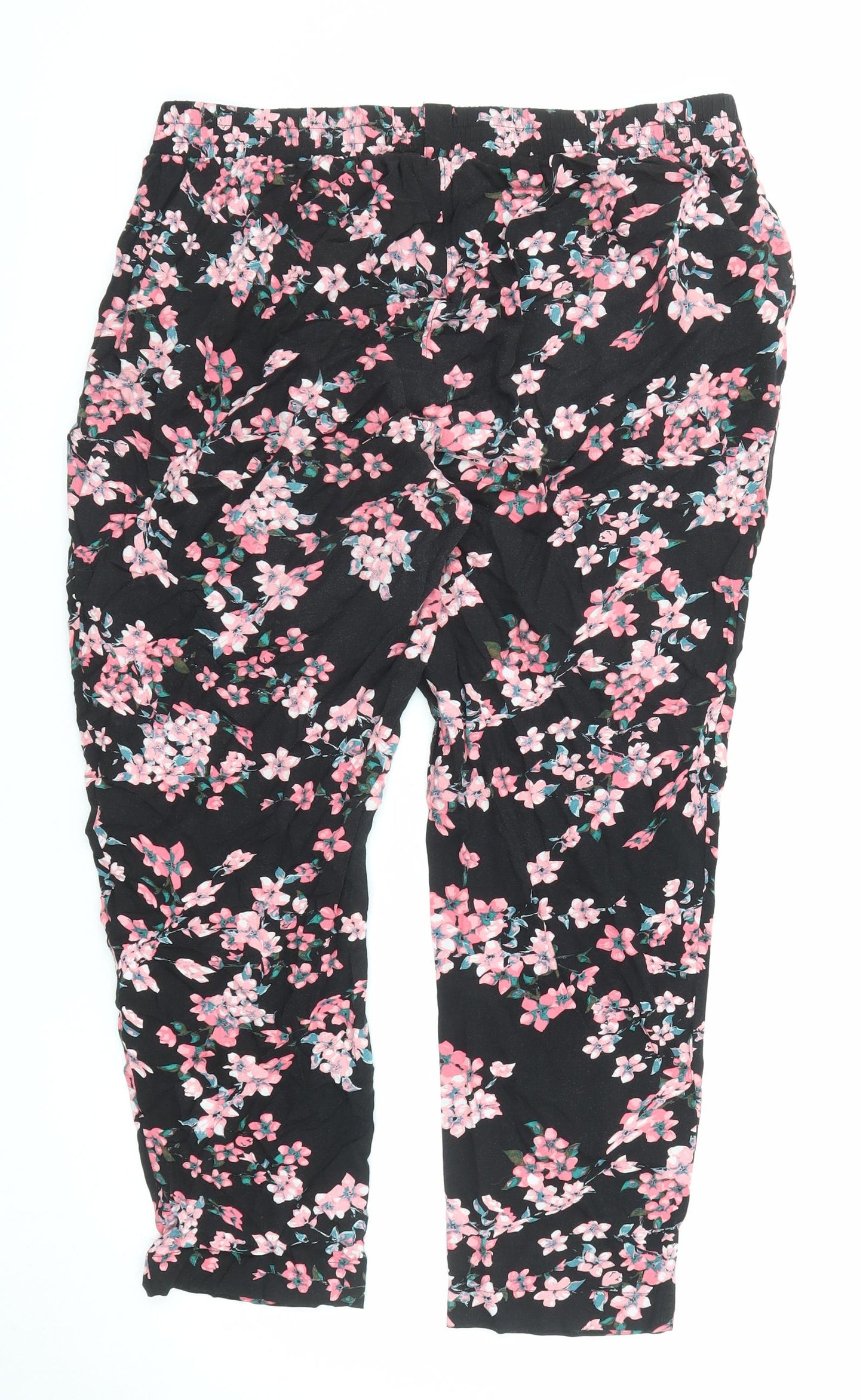 Dorothy Perkins Womens Black Floral Viscose Jogger Trousers Size 14 L24 in Regular