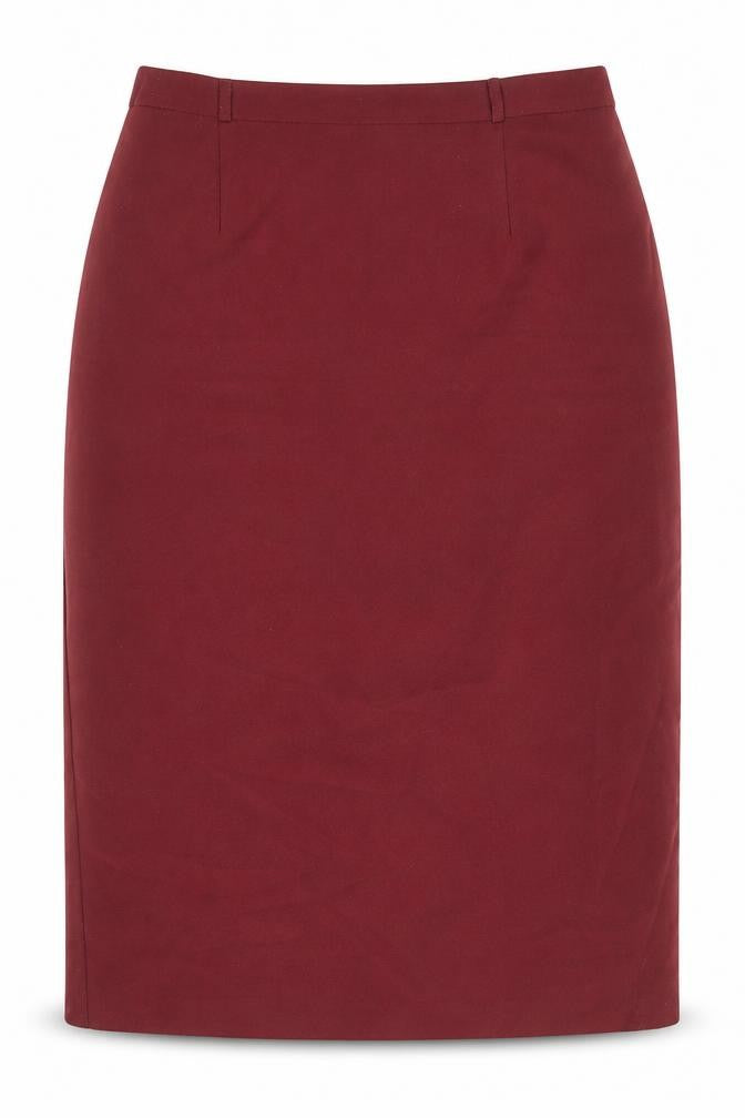 Front view of Classics women’s red polyester straight & pencil skirt, size UK 12, zip