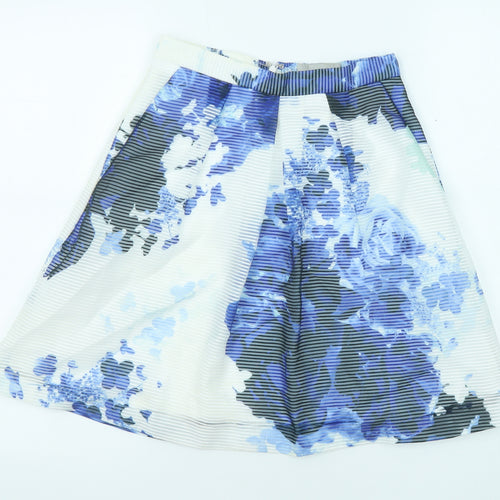 Coast Womens Blue Floral Polyester Swing Skirt Size 6 Zip
